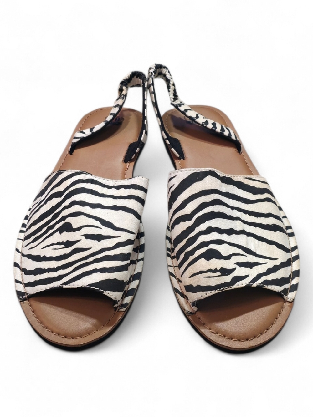 Route 66 Zebra-Print Slingback Sandals in Black and White